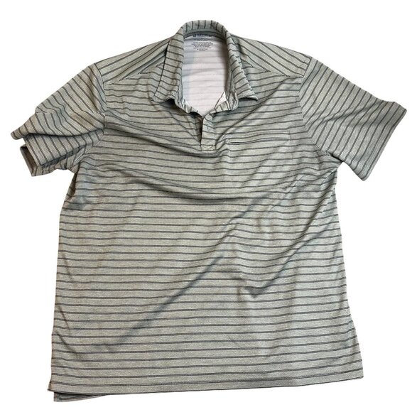 Duluth Mens Polo Shirt XL Striped Green Gray Short Sleeve - Picture 1 of 9